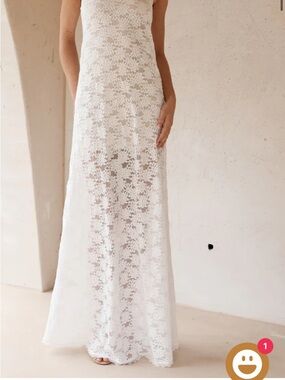 Strapless White Lace Maxi Dress
